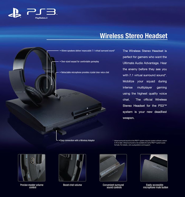 RJ45 PS3 Wireless Stereo Headset, sonido 7.1 en Europa a partir del 18
