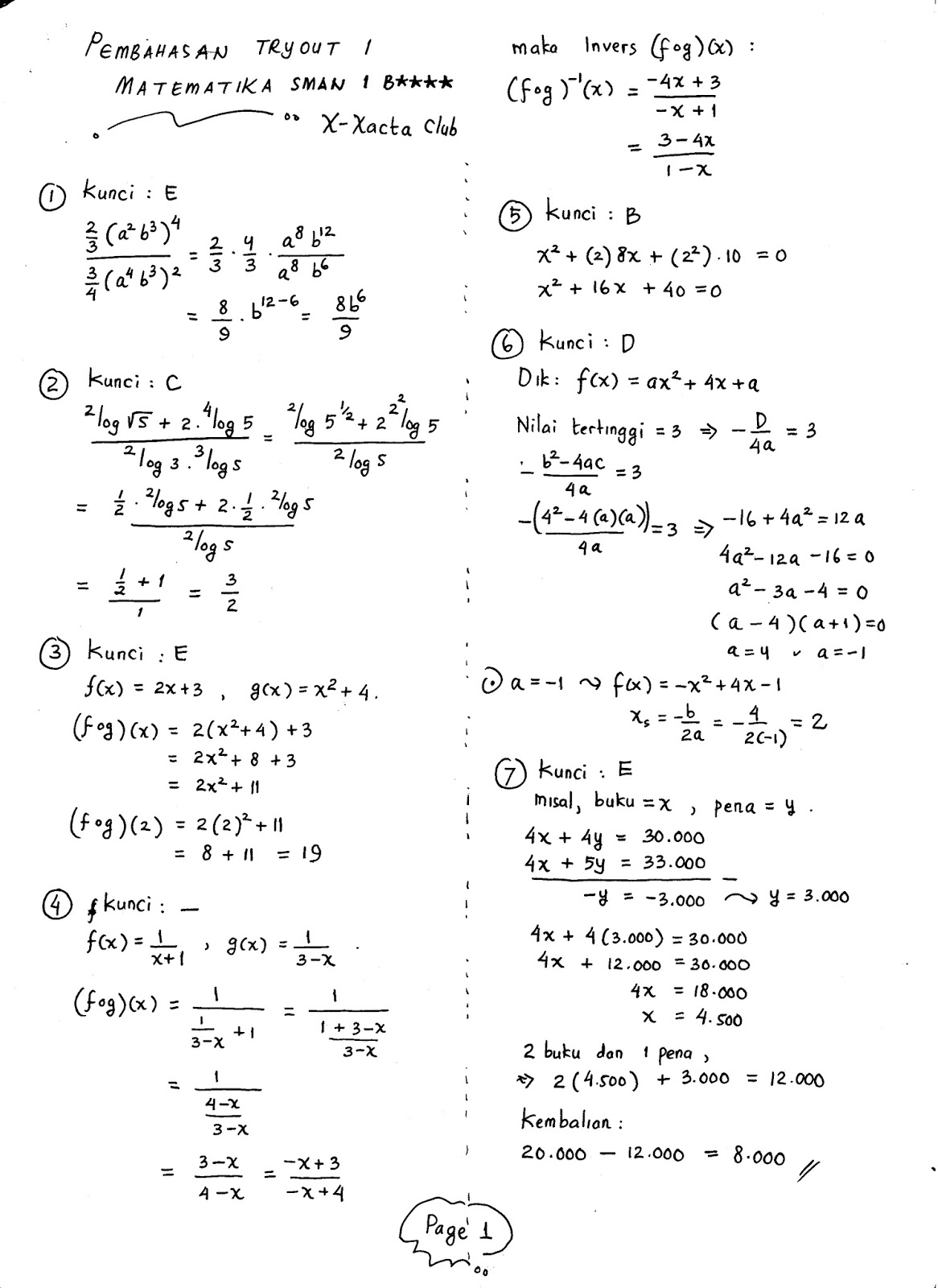 Soal Dan Pembahasan Tryout Latihan 1 Matematika Ipa Dan Fisika