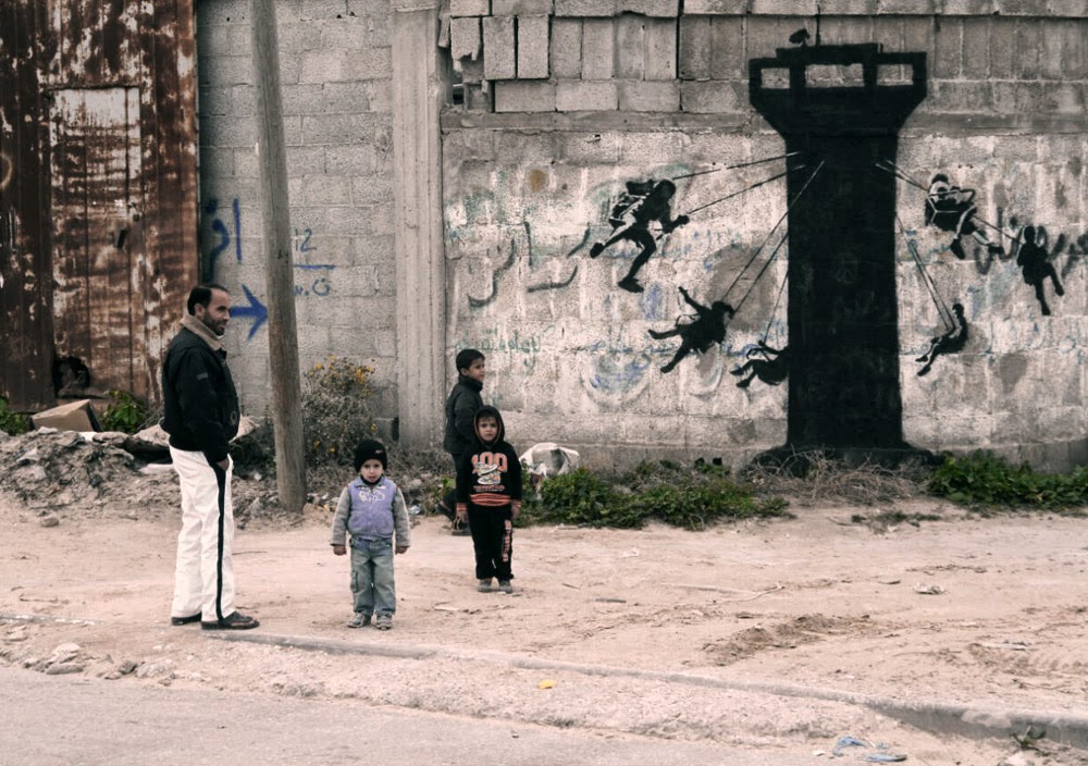 Banksy unveils a new series of pieces in Gaza, Palestine