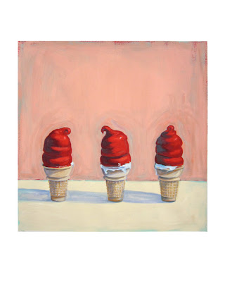painting of three soft serve cherry dipped cones