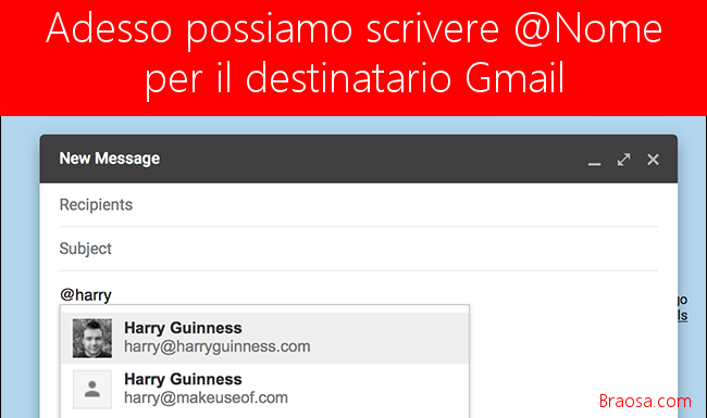 Per inviare al destinatario su Gmail possiamo usare solo il carattere @ seguito dal nome del contatto