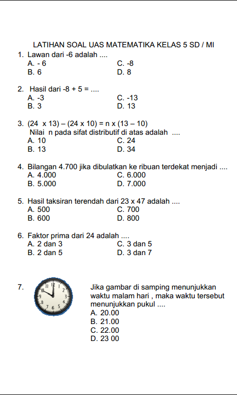 Berikut Soal Matematika Kelas 5 Tentang Waktu Paling Seru