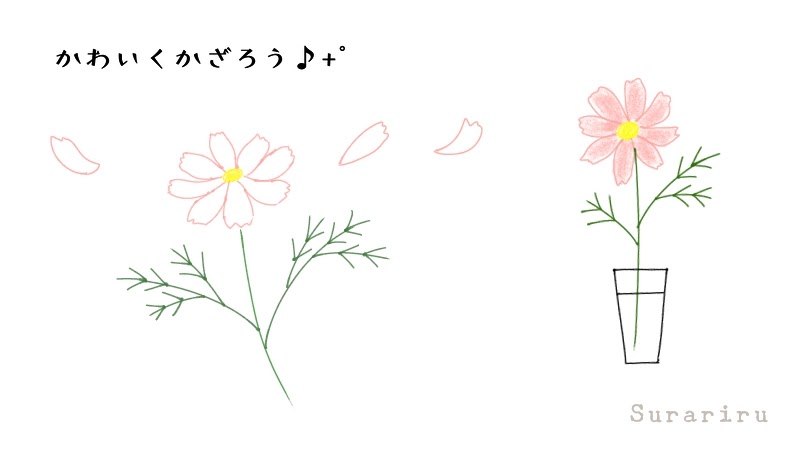 簡単なコスモスの花のイラストの描き方 ボールペンイラストと水彩 遠北ほのかのsurariru