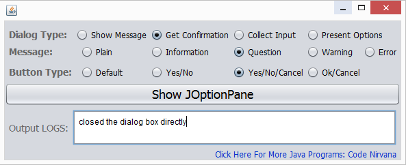 All About JOptionPane Control in Java | Code Nirvana
