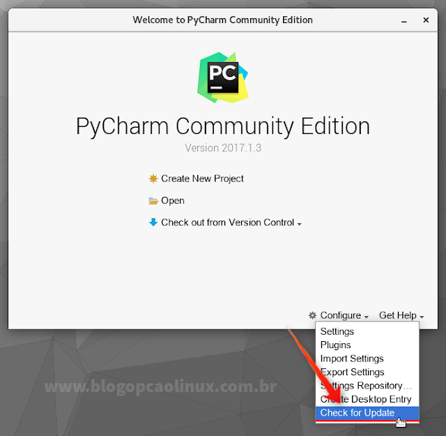 Procurando por atualizações do PyCharm manualmente