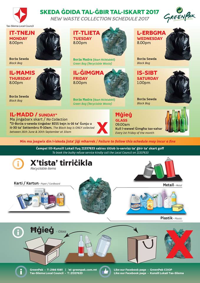 Sliema News Sliema waste collection summer schedule