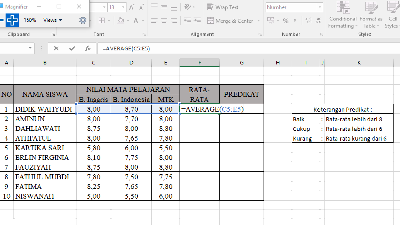 Menggunakan Rumus Excel (AVERAGE dan IF) dalam Menentukan Nilai Rata