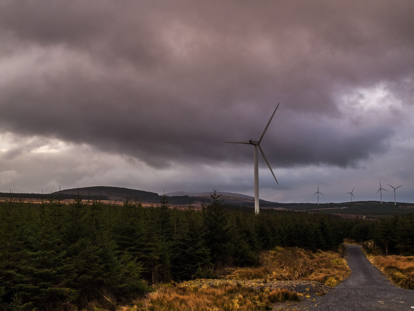 Dramatic skies at the top of the Boggeragh Windmill Farm.