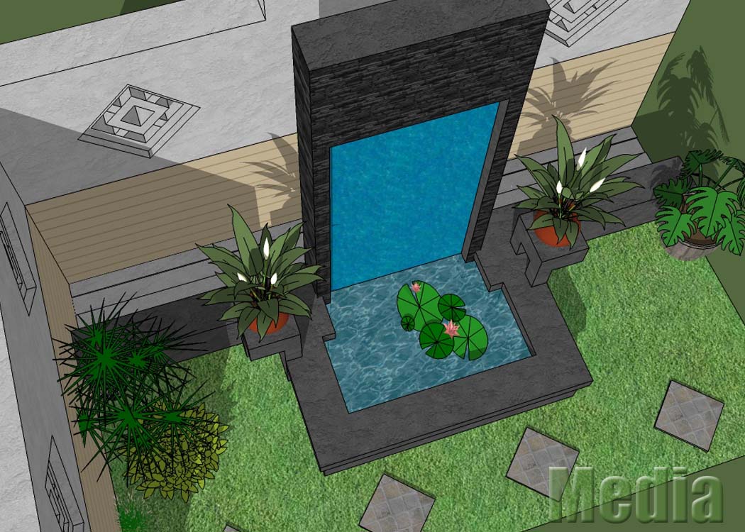 Taman Hijau dengan Gemericik Air untuk Rumah Minimalis 