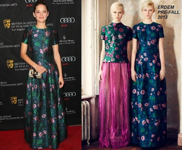 Marion Cotillard wore Pre-Fall 2013 gown with a lavish floral print texture to create a jaw-dropping creation