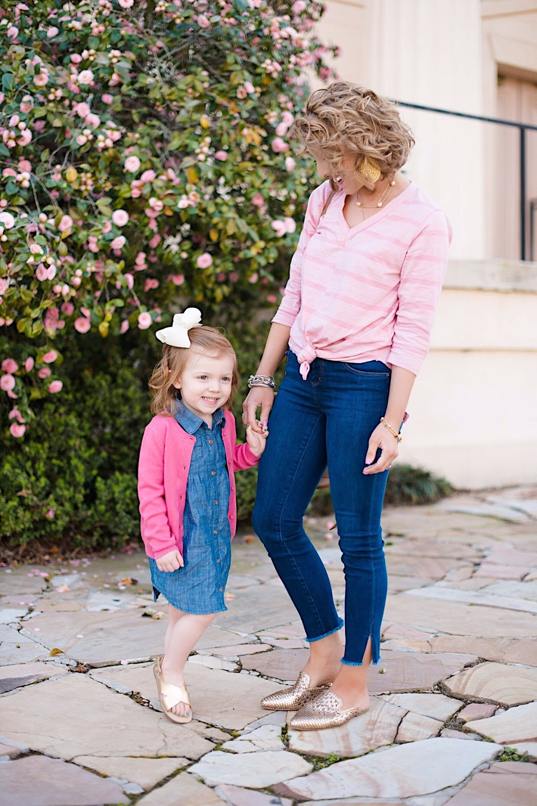 Mommy and Me Look: Denim and Pink - Click through to see the full post + outfit details on Something Delightful Blog