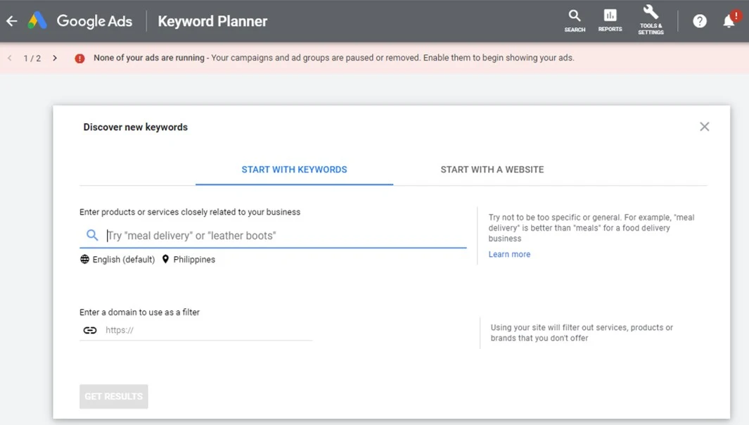 Google keyword planner free blogging tool