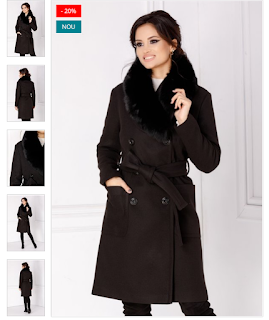 Palton dama cu blana naturala negru elegant cu rever accesorizat Palton dama cu blana naturala negru elegant cu rever accesorizat