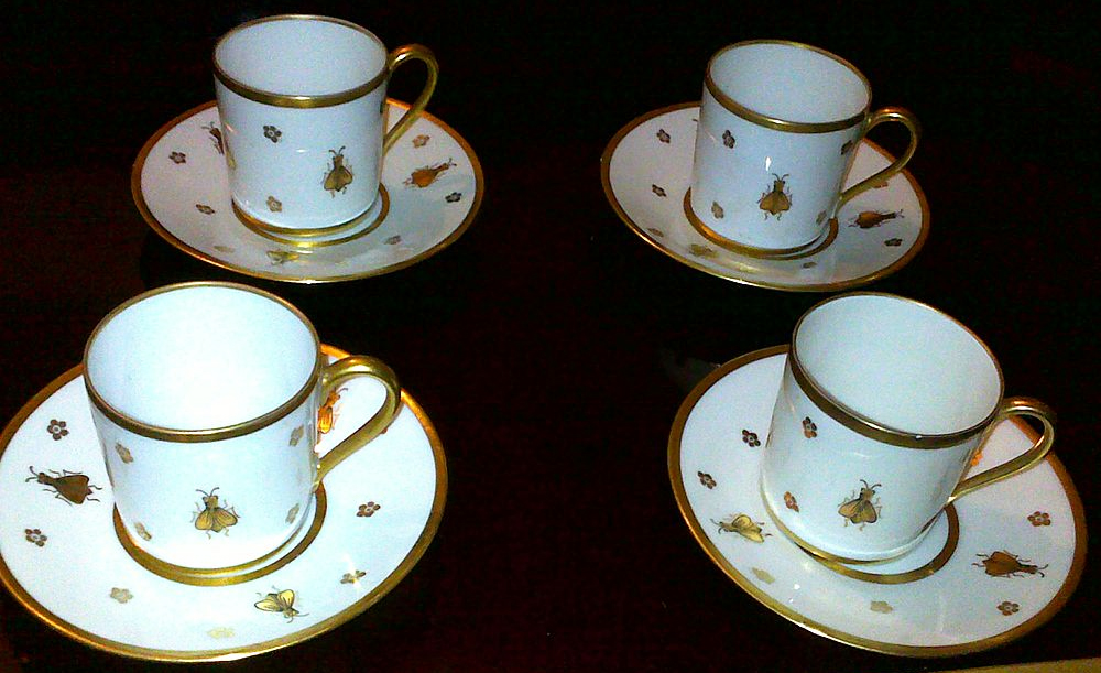 the cat and the bee French Limoges Golden Bee Coffee Cups and Saucers NOT AVAILABLE