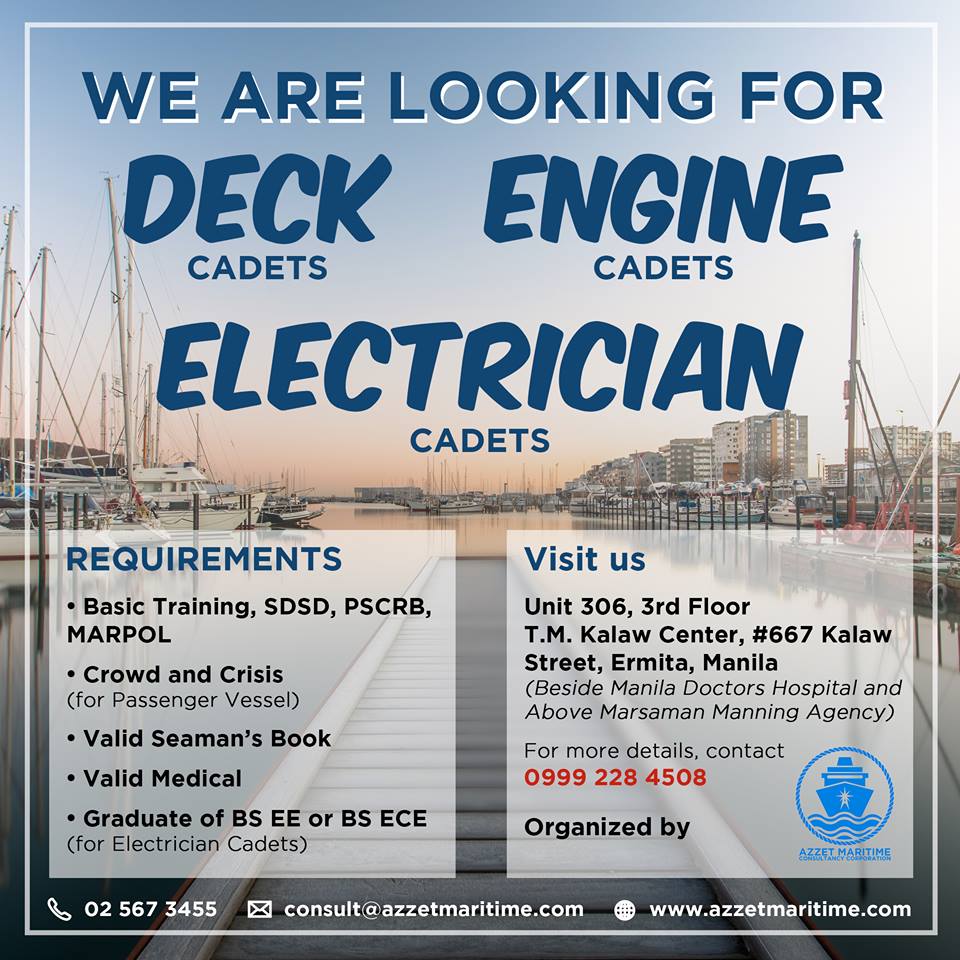 Recruit Man & Female Cadets For Cargo, Tanker, Bulk Carrier, Container