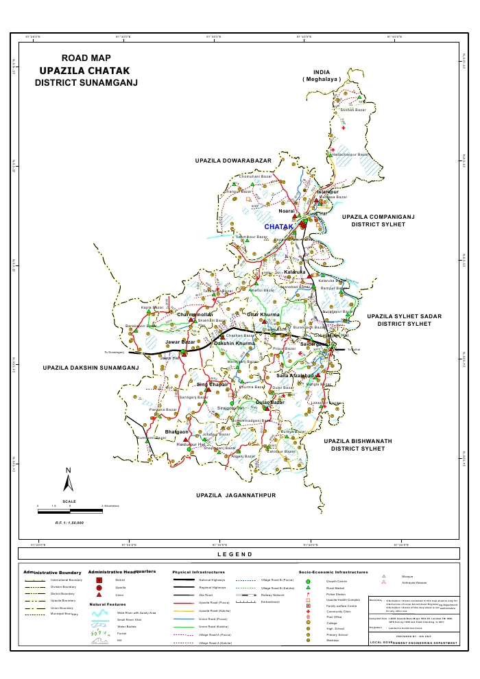 Chatak Upazila Road Map Sunamganj District Bangladesh