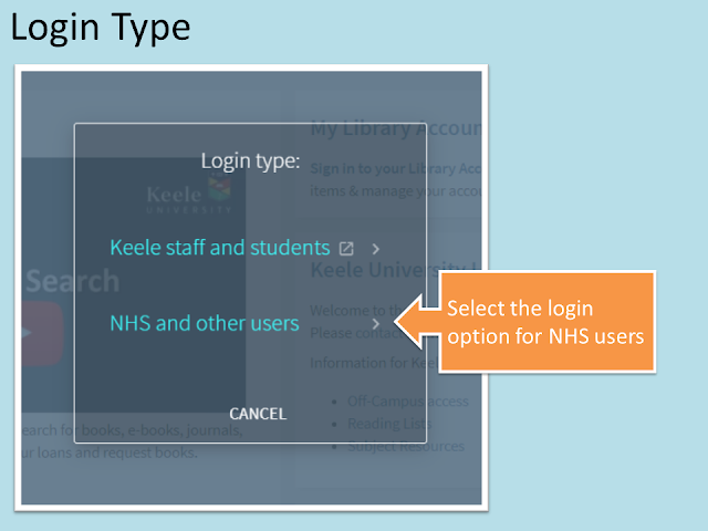 Log in screen with 2 options - select the option for NHS users