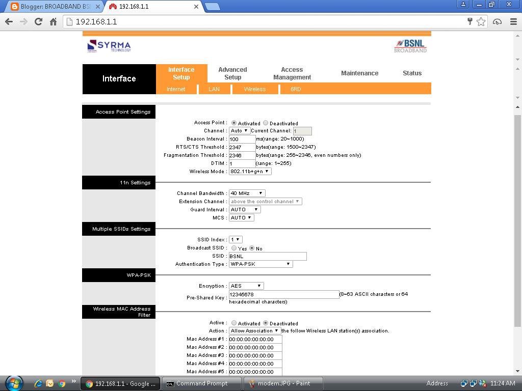 BROADBAND BSNL BSNL MODEM DSLW200_SY CONFIGURATION