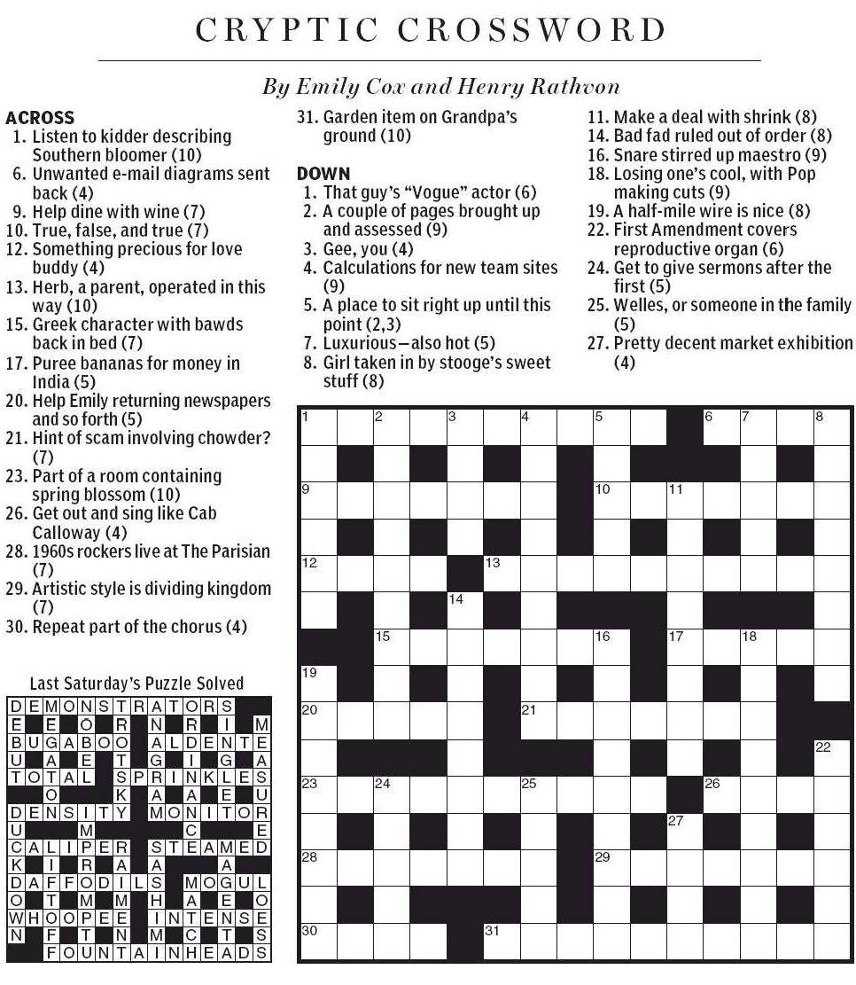National Post Cryptic Crossword Forum Saturday May 5 2012 Flowers Spring Forth