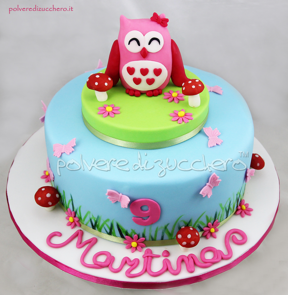 cake design polvere di zucchero pasta di zucchero torta decorata gufo gufetta compleanno bambina