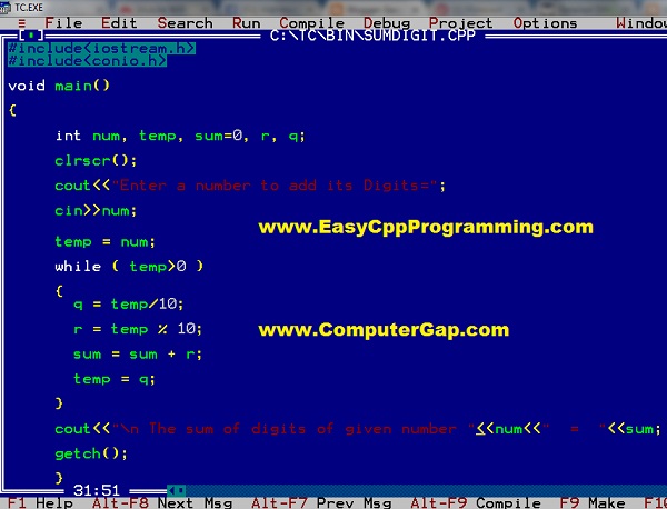 C++ Program to Input Number Add its digits C++ Program C++ Program to find sum of digits of a number