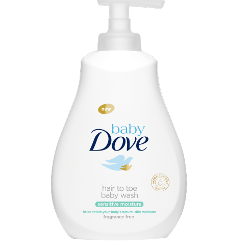 A pump bottle of Dove Baby Wash