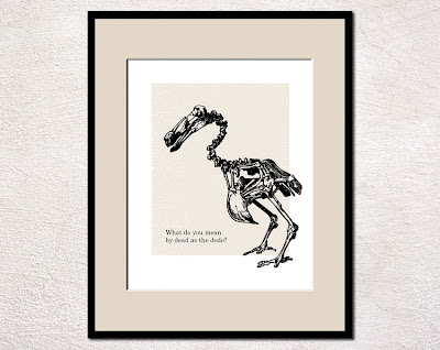 framed humorous poster with dodo bird skeleton 