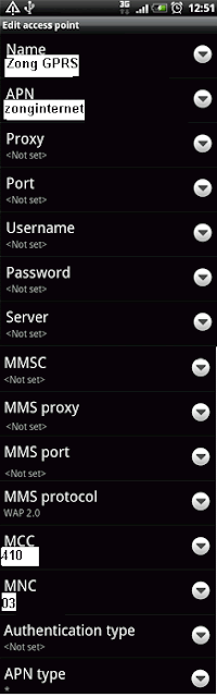 Zong GPRS Settings for Android MMS Pakistan