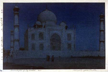 スフィンクスも描いた？明治の画家、吉田博の美しい新版画【a】　Moonlight of Taj Mahal no. 4