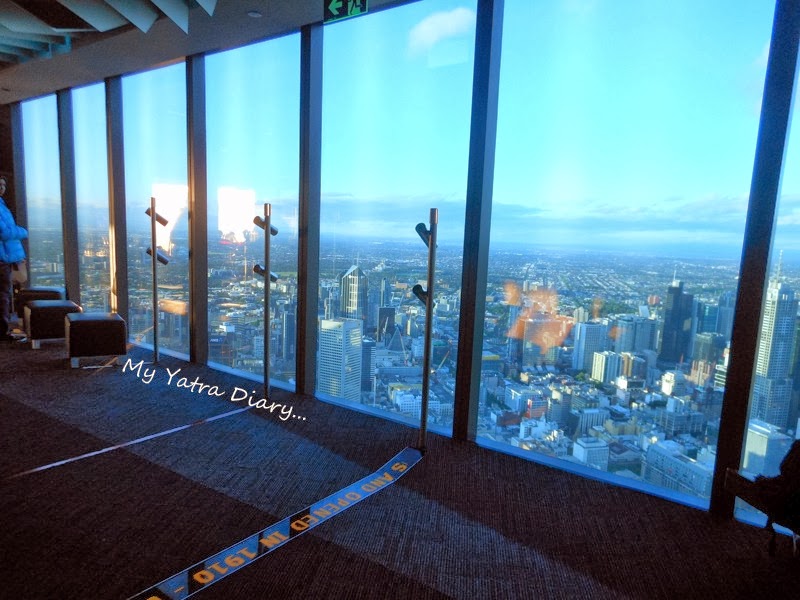 Blue tinged windows of the Eureka Sky deck, Melbourne Victoria Australia