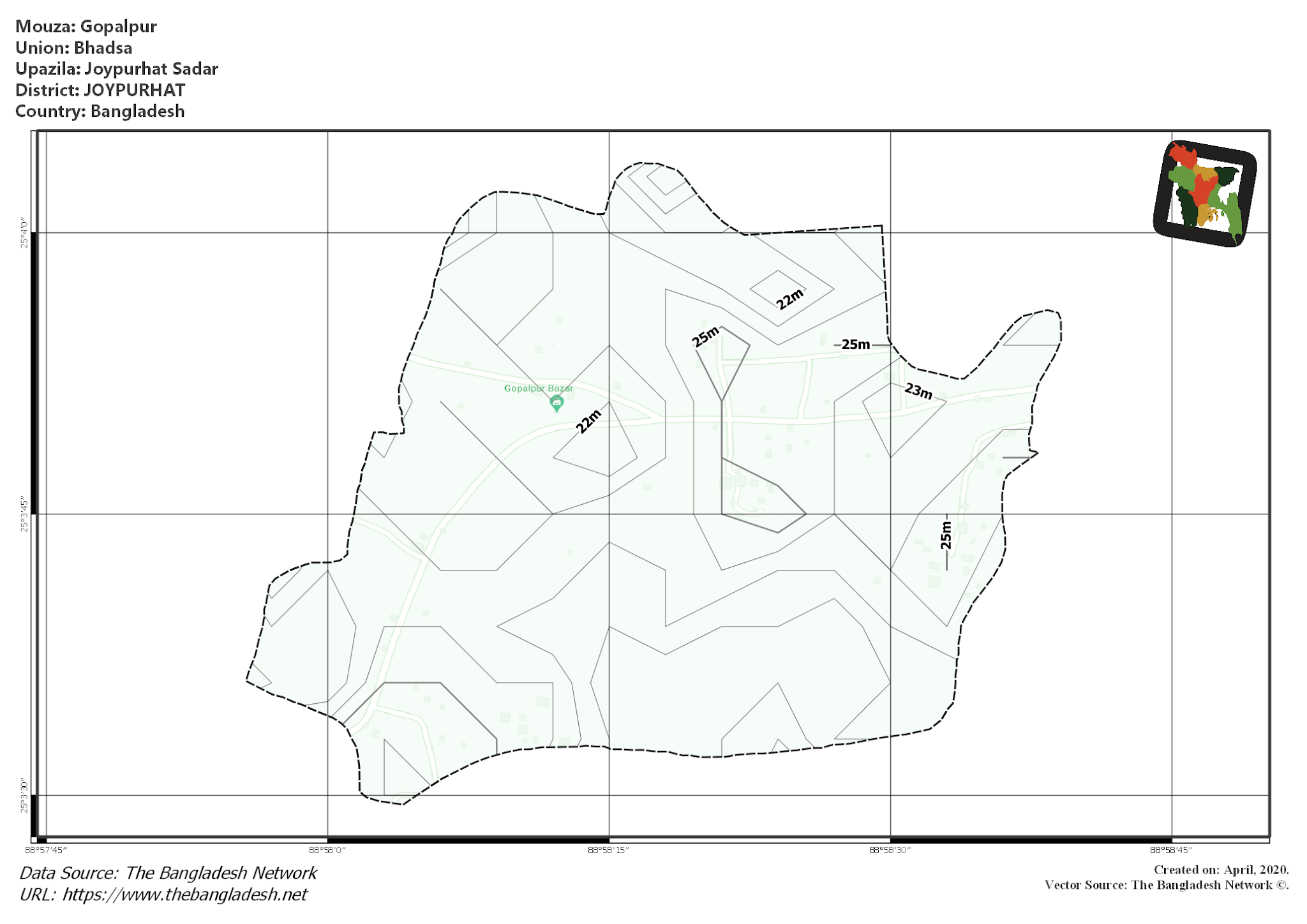 Map of Gopalpur Mouza of Joypurhat Sadar Upazila, JOYPURHAT, Bangladesh.