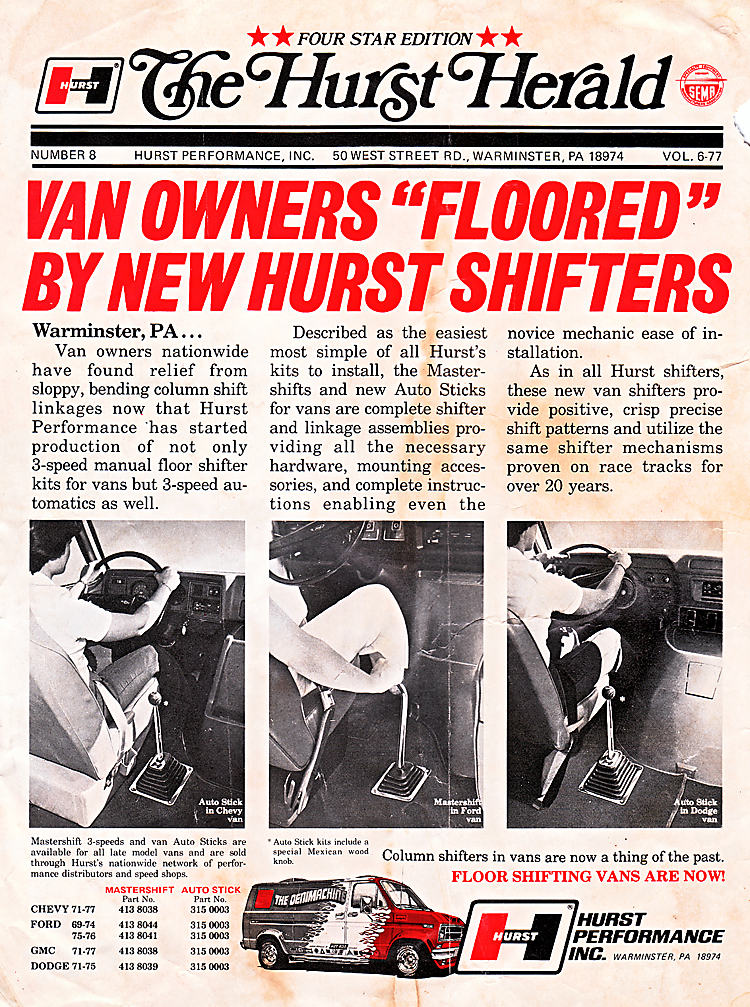 Hurst ad from the 1970 featured shifters for vans.