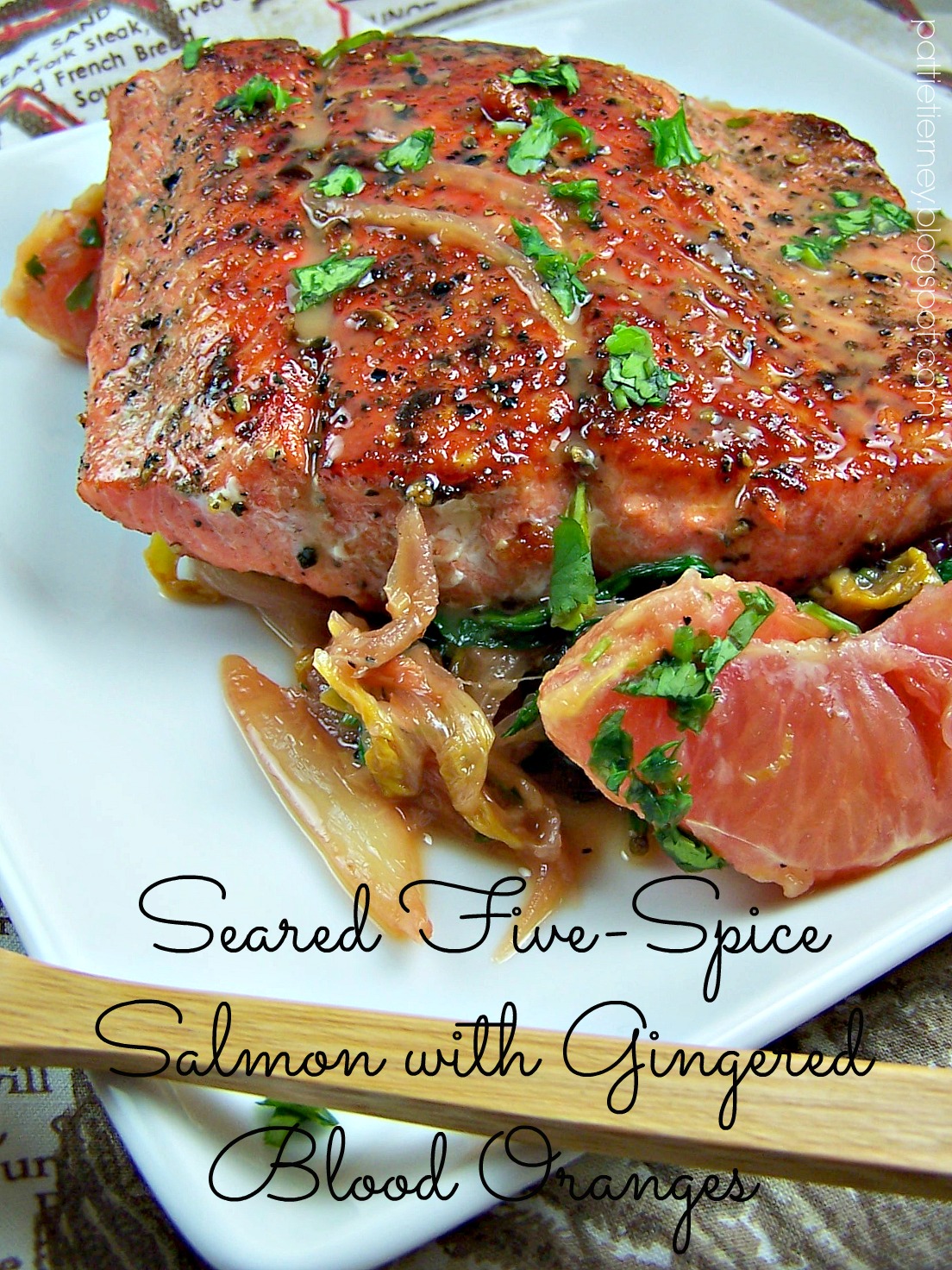 OllaPodrida Seared FiveSpice Salmon with Gingered Blood Oranges