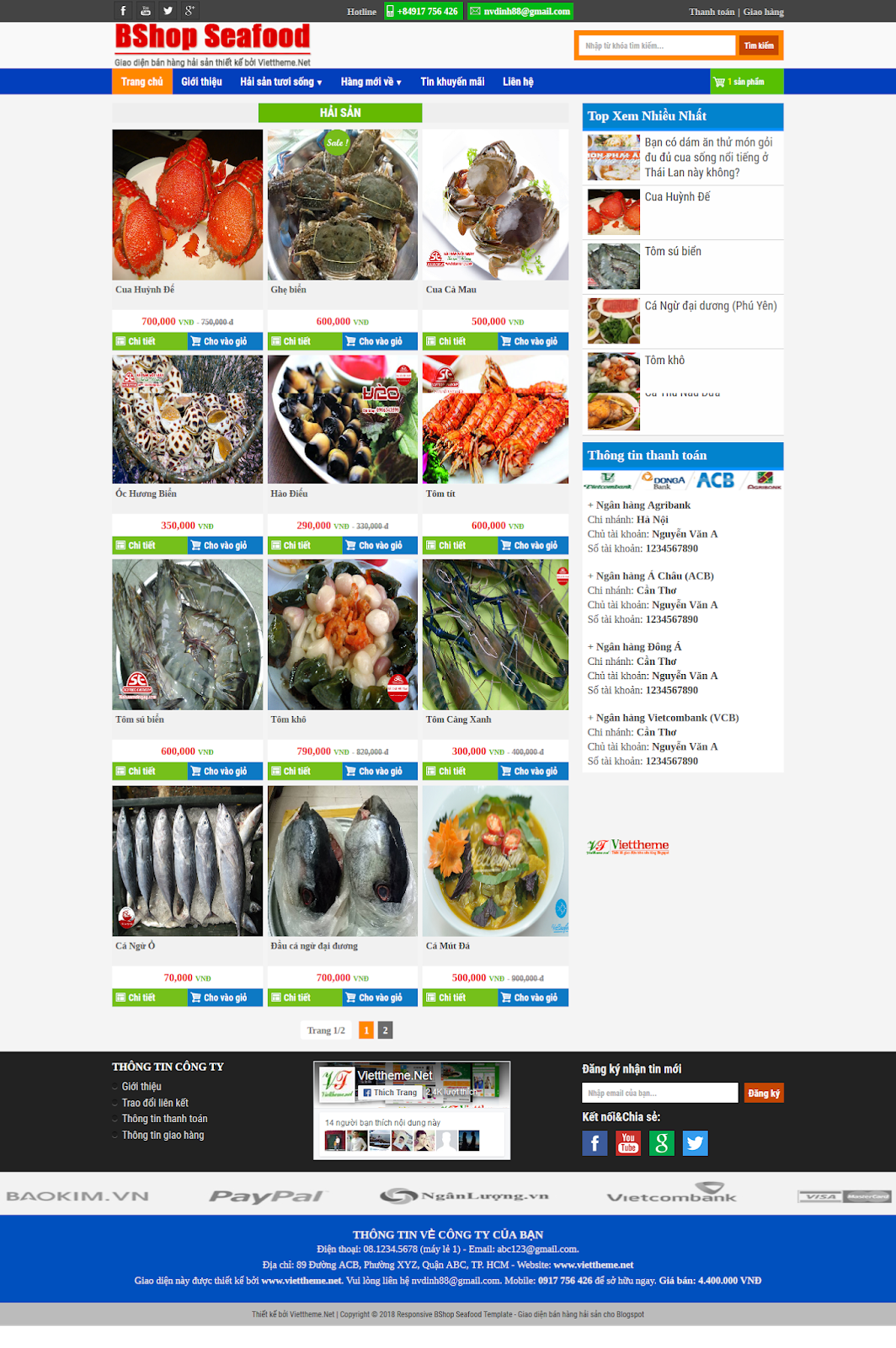 Bshop Seafood - Template diện bán hàng hải sản online dành cho Blogspot