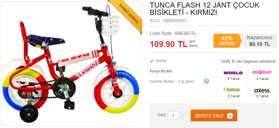 Her Marka Bizde Kaliteli Markalar Kusursuz Ve Guvenli Alisveris Tunca Flash 12 Jant Cocuk Bisikleti Kirmizi