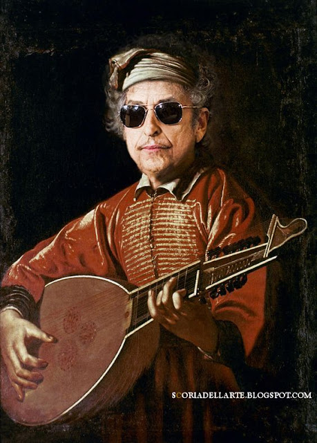 modern celebrities in classical painting-Bob Dylan in painting by Caravaggio