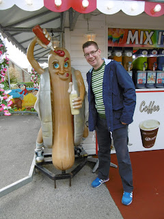 With a Hot Dog Man at the Santa Fe Fun park in Swanage, Dorset (site of our 600th Crazy Golf course visit)