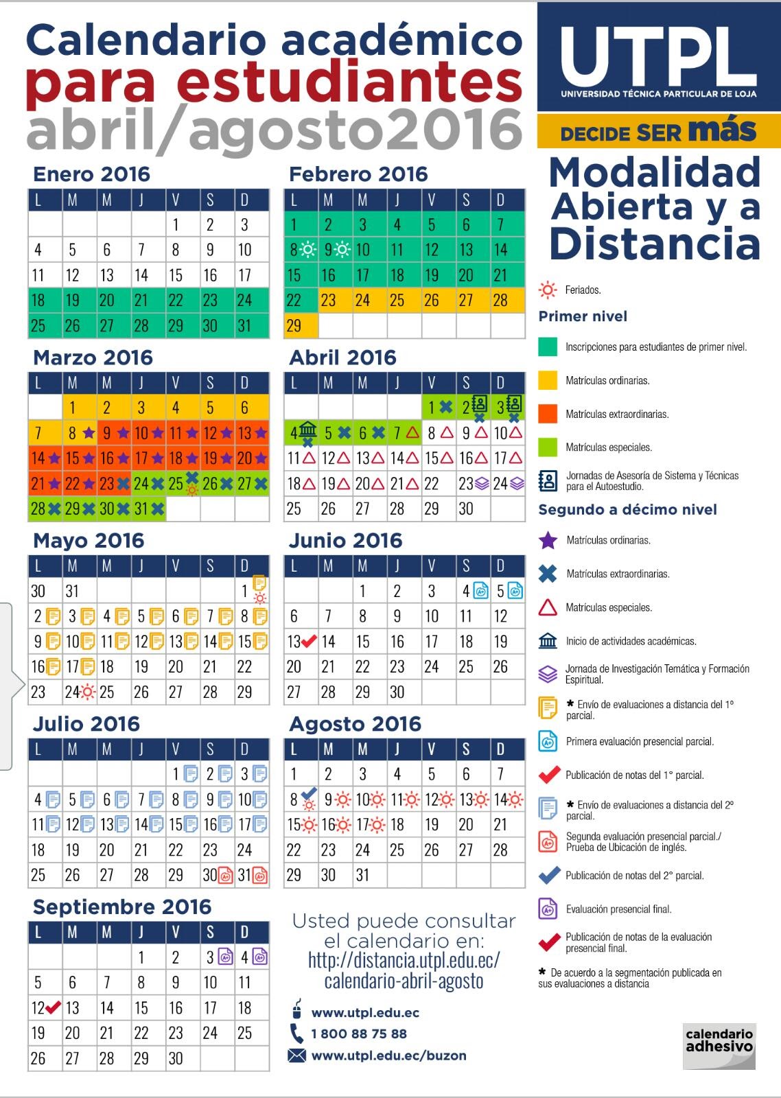 CALENDARIO ACADEMICO UTPL OCTUBRE 2019 FEBRERO 2020 A DISTANCIA - Calendario 2019