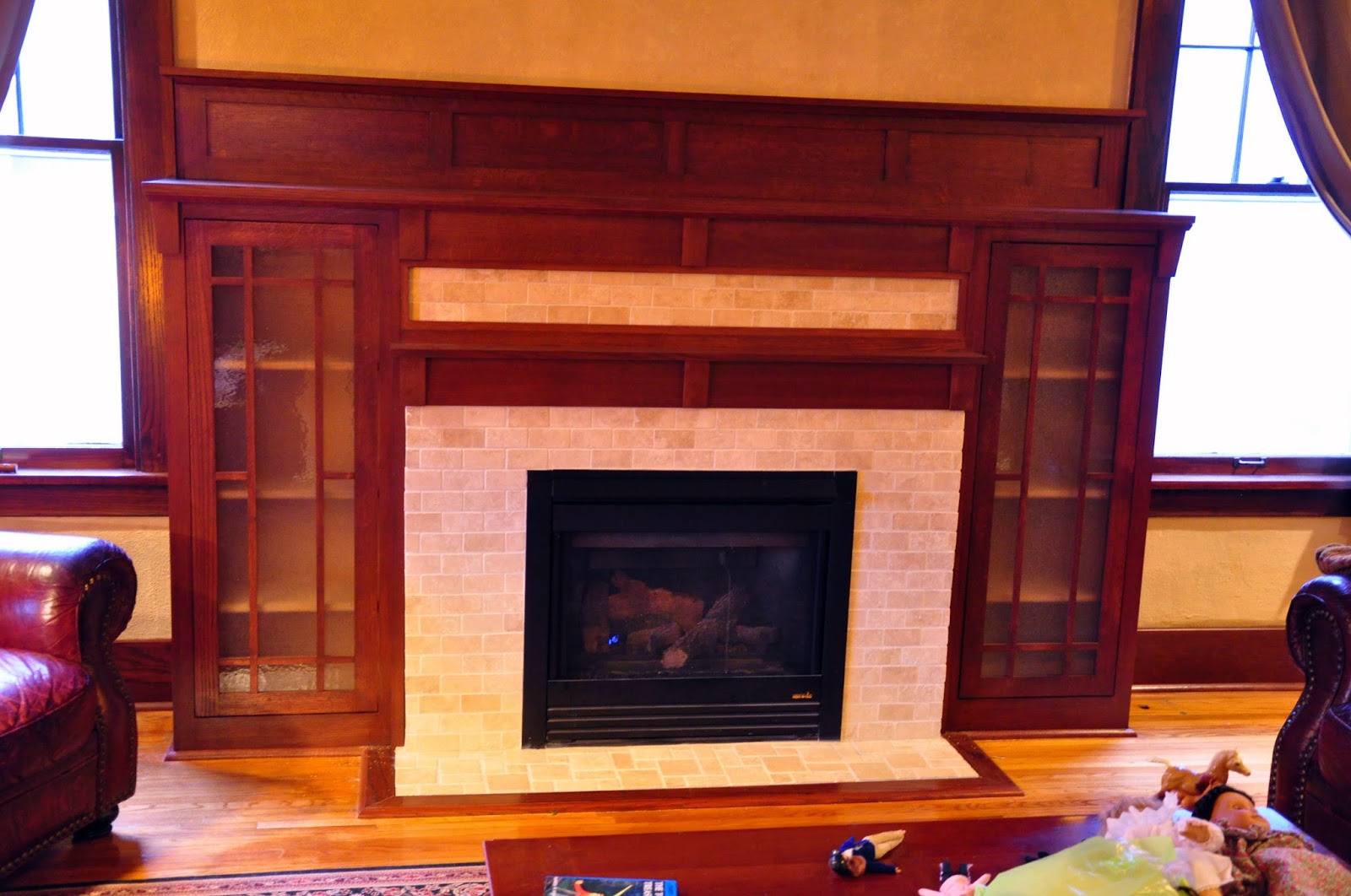The Shopp Oak Quarter Sawn Fireplace Mantle and Solid Oak Entry Door