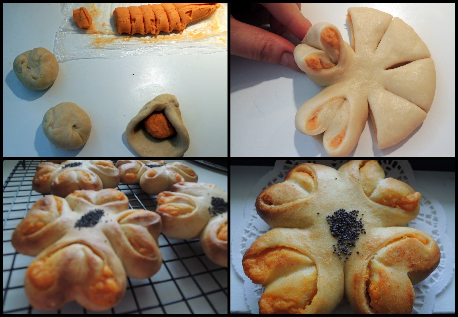Around the World in favorite recipes Bread Rolls with Sweet Potato (Kumara) Filling / 'Flower