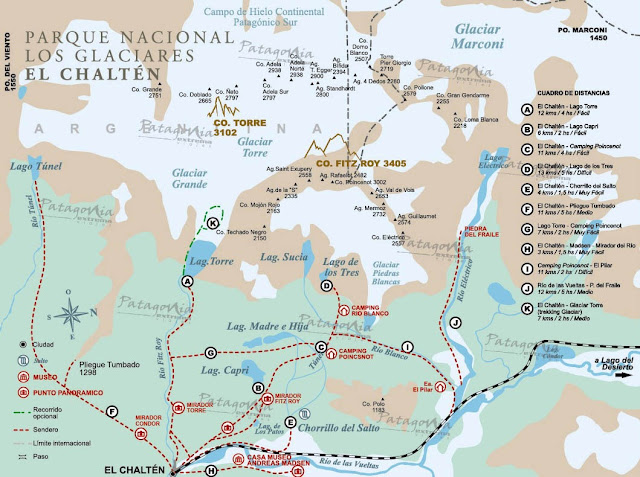 Mapa das caminhadas de El Chaltén - Patagônia Argentina