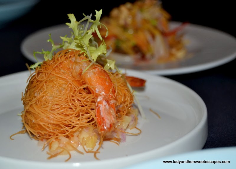 Kunafa Wrapped Prawns in a bed of sour fruit salsa