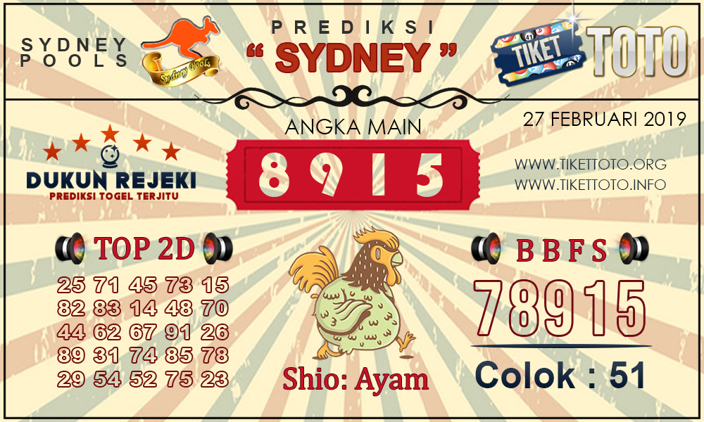 Prediksi Togel SYDNEY TIKETTOTO 27 FEBRUARI 2019