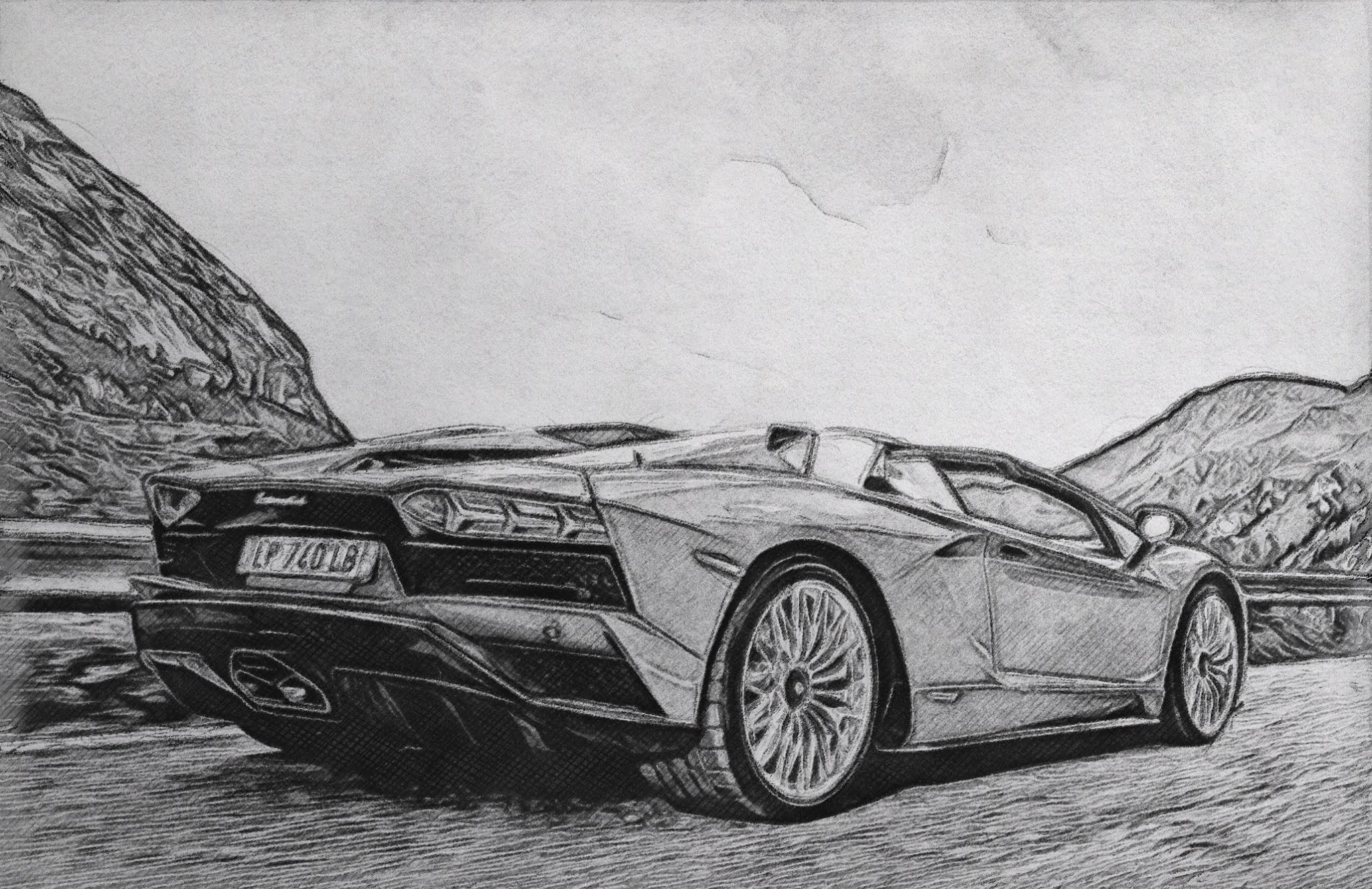 2018 Aventador S Roadster Pencil Drawing Car Sketches and