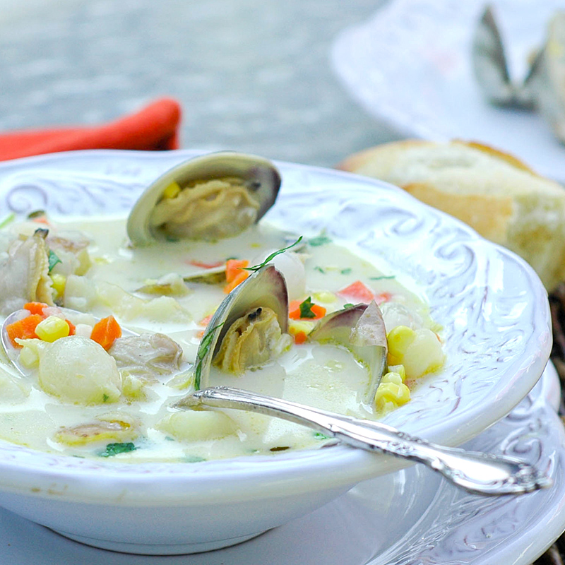 Savoring Time in the Kitchen Clam, Halibut and Sweet Corn Chowder