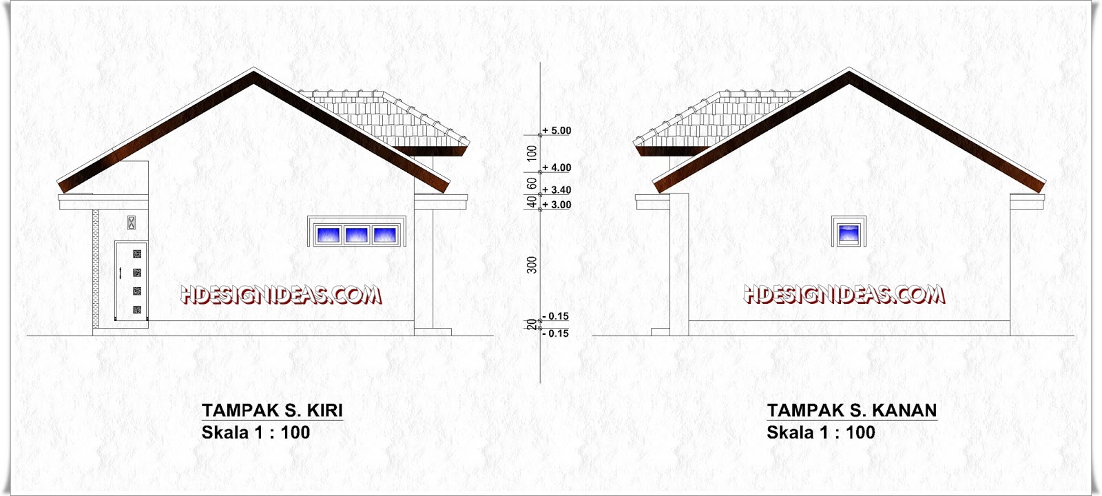 Gambar bangunan dengan tampilan tampak samping kiri dan kanan