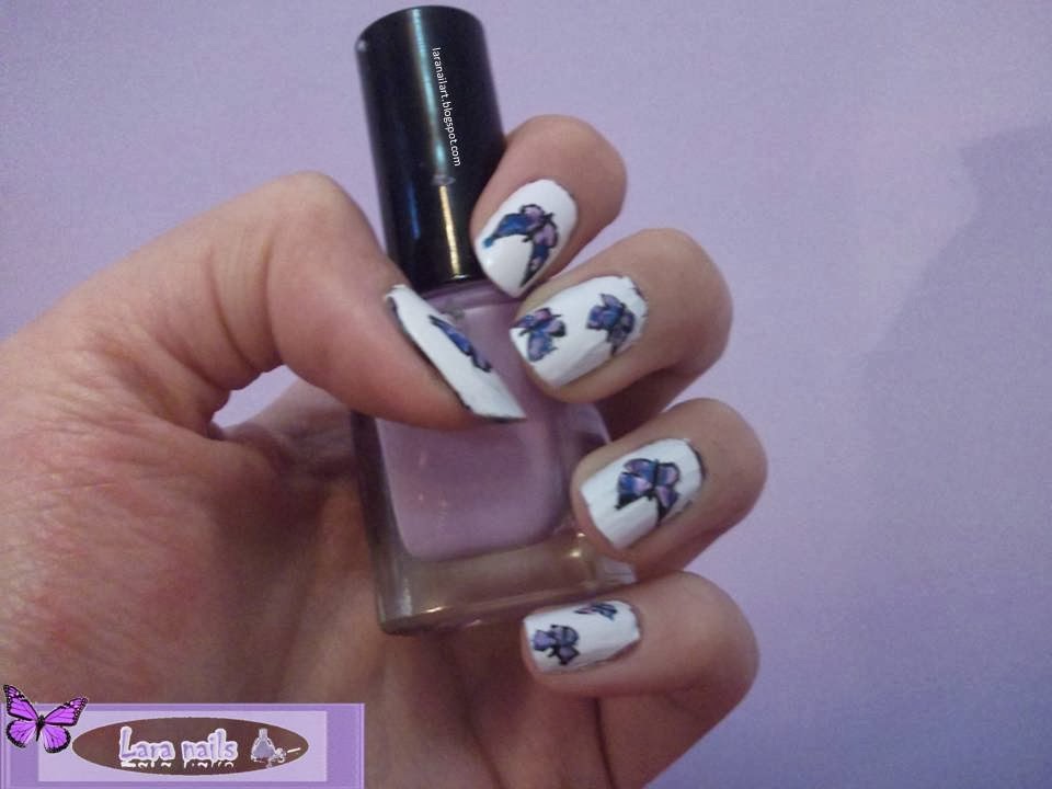 Lara Nails: Nail art de mariposas con fondo blanco , paso a paso