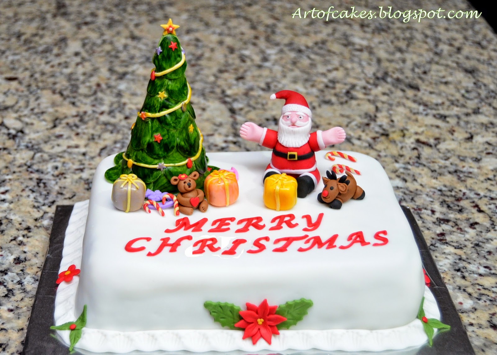 Art Of Cakes: Fondant Christmas Cake with Santa &amp; Christmas tree