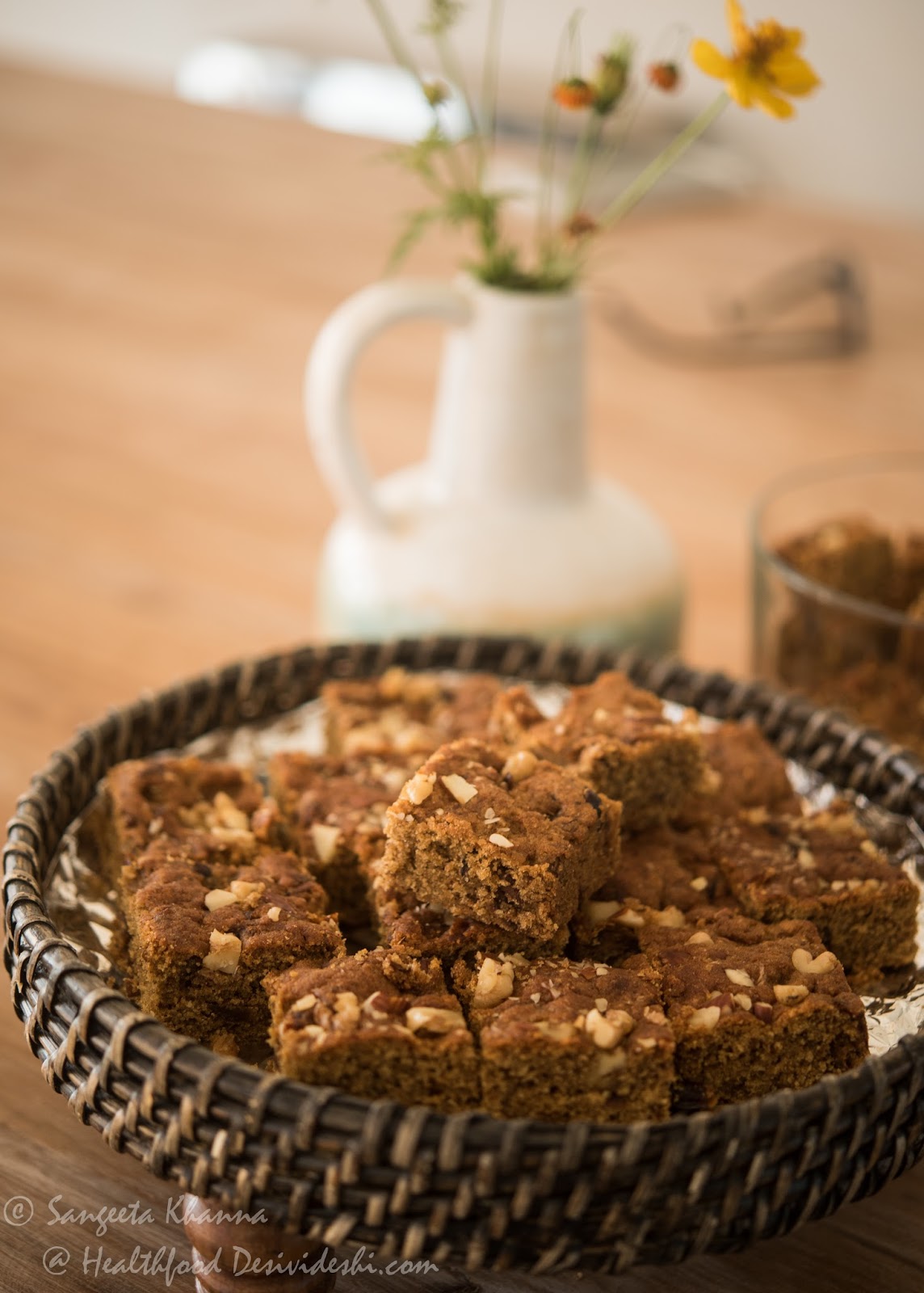 wholewheat date walnut tray bake (no sugar added), a rich mildly spiced