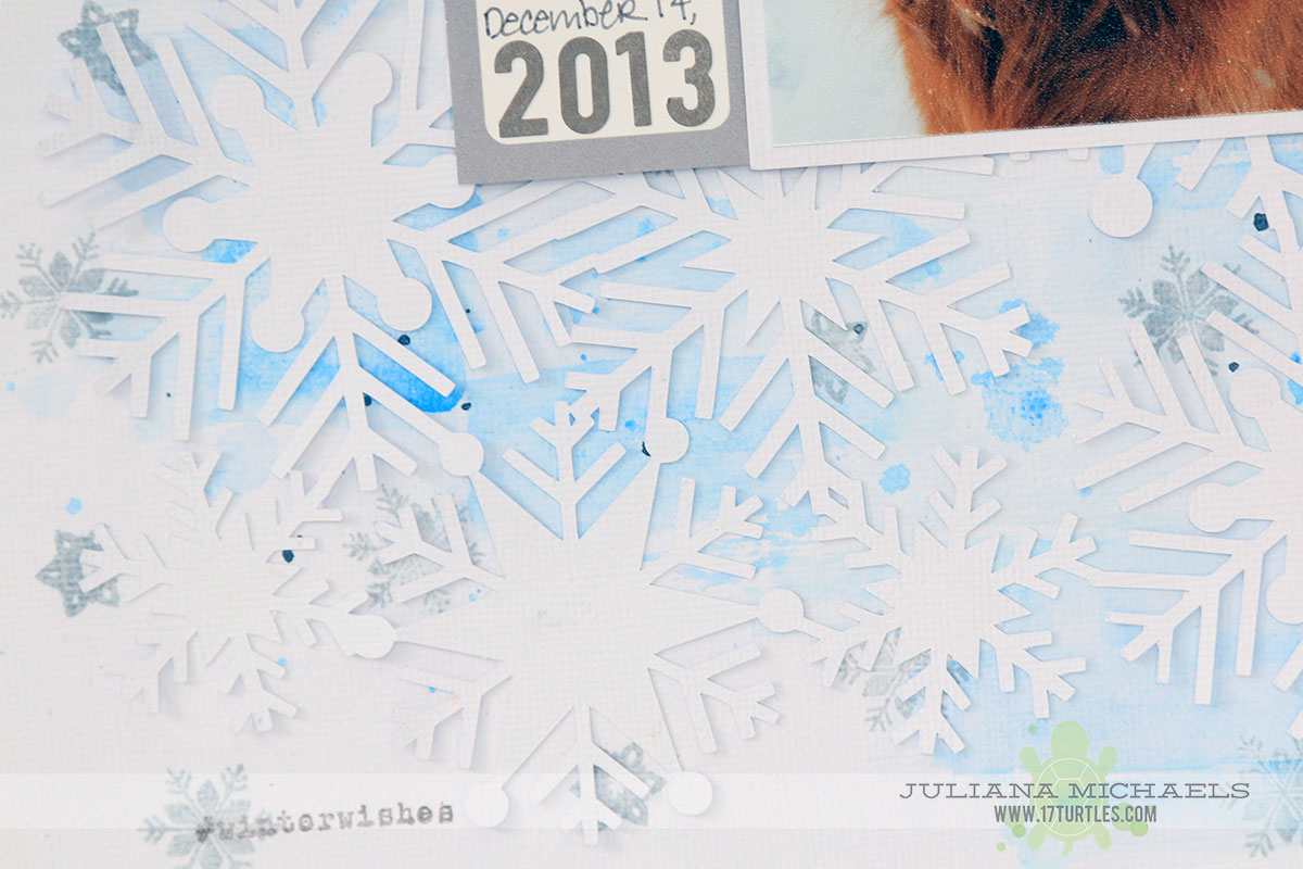 Winter Scrapbook Page by Juliana Michaels featuring 17turtles Digital Cut File Snowflake Background